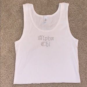 Alpha chi white bling tank top NWOT